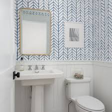 Black powder room with interior wallpaper and specialty door. 75 Beautiful Wallpaper Powder Room Pictures Ideas December 2020 Houzz