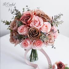 Famibay handmade wedding bridal bouquet wedding holding silk rose bouquet with rhinestone brooch pearls ribbon tassel decorative for wedding church ivory. Peorchid Vintage Rose Dusty Pink Wedding Bouquets Bride Flower Hold In Hand Bridemaid Bouquet Bridal Decoration Wedding Bouquets Aliexpress
