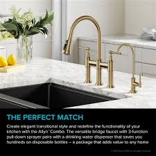 To purchase the faucet shown go here. Kraus Bridge Modern Kitchen Faucet And Water Filter Brushed Gold Rona