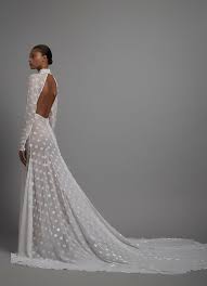 Maybe you would like to learn more about one of these? A Line High Neck Dress With Slim Sleeve Open Back Detail And Dramatic Train From Uk Designer Asar