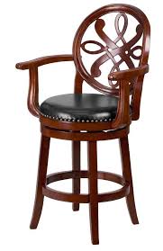 Counter Height Bar Stool Swivel High Chair Carved Wood Arms Elegant Leather Seat Bar Stools Bar Chairs Wood Bar Stools