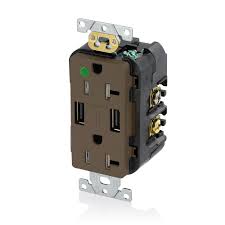 Leviton Decora 20 Amp Hospital Grade Tamper Resistant Duplex Outlet And 3 6 Amp Usb Outlet Brown 030 T5832 0hg The Home Depot Usb Outlet Usb Usb Chargers