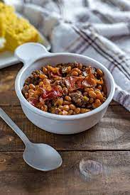 Just don't be in a big hurry to eat it, the beans definitely take awhile! Easy Baked Beans With Ground Beef Bacon And Brown Sugar My Kitchen Serenity