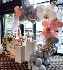 Grey Pink And A Touch Of Gold To Bring This Set Up To Life Boutiqueballoonsmelbourne Birthday Party Decorations Birthday Decorations Party Decorations