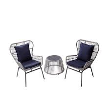 Choose from large outdoor dining tables and chairs, garden sofas, armchairs and sun loungers, in classic and contemporary designs. Peaktop 3 Pcs Rattan Outdoor Garden Patio Furniture Table 2 Chairs Blue Grey Patio Set With Cushions Pt Of0006 Uk Teamson Home Uk