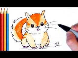 Thicken neck, paws and tail of the chipmunk. How To Draw Cute Chipmunk Step By Step Tutorial For Kids Youtube