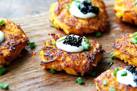 Sweet Potato Pancakes With Caviar And Creme Fraiche Recipe Sweet Potato Pancakes Creme Fraiche Recipes Sweet Potato Recipes