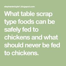 What Table Scrap Type Foods Can Be Safely Fed To Chickens And What Should Never Be Fed To Chickens Food For Chickens Chickens Canning