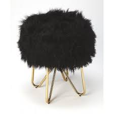 Black And White Striped Vanity Chair Black Faux Fur Gold Legs Vanity Seat Footstool Black Gold Bedroom Black White And Gold Bedroom Gold Bedroom Decor