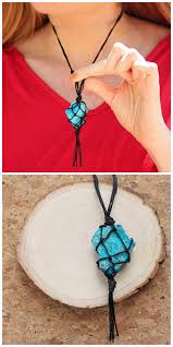 Easy diy macrame jewelry projects. Diy Macrame Netted Stone Pendant Tutorial From True Blue Me You Diys For Creatives