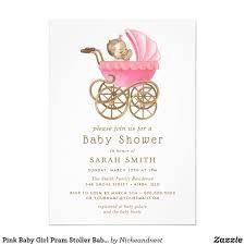 Pink Baby Girl Pram Stoller Baby Shower Invitation Zazzle Com Baby Shower Invitations Pink Baby Shower Invitations Pink Baby Girl