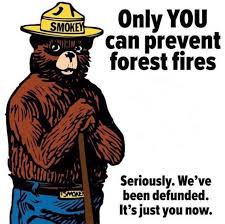 Smokey Bear has not been defunded, but the National Parks Service and  National Forest Service have been under budget cuts.