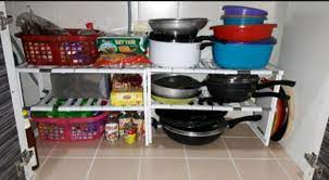 Idea susun atur rak sebelah peti sejuk. Rak Bawah Singki Kabinet Serbaguna Susun Atur Periuk Kuali Di Dapur Shopee Malaysia
