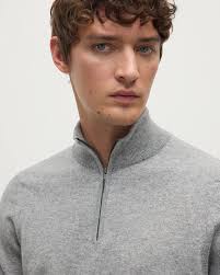 Cashmere Grey Mens Half Zip Men's Madison Quarter Zip Cashmere Sweater In Heather  Dark Grey