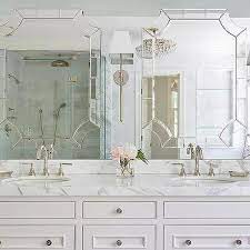 This bathroom uses similar master bathroom vanity ideas, but the placement is different. Master Bathroom Mirror Ideas Design Ideas