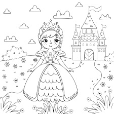Coloriage princesse et son château à imprimer