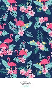 Colorful Fabrics Digitally Printed By Spoonflower Tropical Flamingos Navy In 2021 Flamingo Wallpaper Pattern Wallpaper Prints