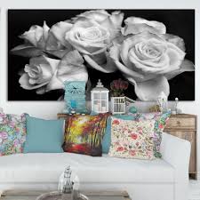 Yihui arts white flower wall painting hand painted floral canvas pictures aesthetic botanical artwork for bedroom living room bathroom decoration. Bunch Of Roses Black And White Floral Canvas Art Print