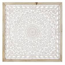 Deco Murale En Manguier Motif Mandala Sculpte Blanc 110x110 En 2020 Parement Mural Maison Du Monde Et Manguier