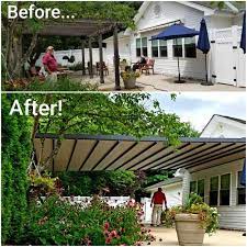 Replacing 2 Awnings With 1 Extra Large Retractable Pergola Milanese Remodeling Pergola Backyard Pergola Retractable Pergola