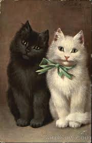 Black And White Kitty Pictures Black Kitten With White Kitten In Green Bow Whitekittens Black Kitten With White Kitten In Green Bow Cats Cat Art Vintage Cat Cats Illustration