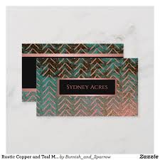 A chevron pattern made of brushstrokes is featured on the front left and the entire back of this design. Rustic Copper And Teal Marble Chevron Business Card Zazzle Com In 2021 Rustic Copper Chevron Rustic
