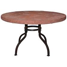 Coffee table recycled hardwood top industrial hand crank iron base. Round Cast Stone Top Metal Base Coffee Table For Sale At 1stdibs