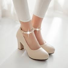 Pearl Ankle Straps Women Chunky Heel Pumps High Heels Dress Shoes High Heel Dress Shoes Chunky Heel Pumps High Heel Dress