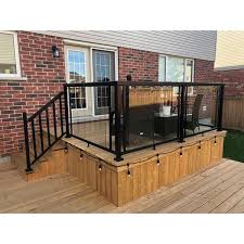 Use of wood and other materials as outdoor wood is used to form outdoor railings like porches and deck but composite and vinyl railings are getting besides stair case, handrails can also be installed in walkways above the ground, and balconies. Peak Aluminum Railing Black 6 Ft Aluminum Stair Hand And Base Rail Kit 50113 The Home Depot