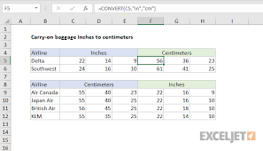 Excel Formula Carry On Baggage Inches To Centimeters Exceljet