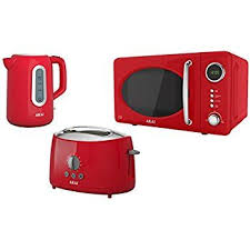 Akai Kitchen Appliance Set With Digital Microwave Cordless Kettle And 2 Slice Toaster Red Amazon Digital Microwave Kitchen Appliance Set Kitchen Appliances