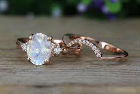 Oval Moonstone Wedding Ring Set Antique Rainbow Engagement Ring Bridal Set Vintage Oval Moonstone Wedding Ring Set Anniversary Ring