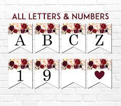 Happy birthday banner printable letters, hd png download, transparent png. Printable Banner Alphabet A Z Numbers Burgundy Marsala Etsy In 2021 Printable Banner Baby Shower Banner Baby Shower Invitations