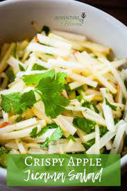 Crisp Crunchy And Refreshing This Jicama Apple Salad Can Be A Light Side Salad Or The Perfect Veggie Snack Adventureblooms J Veggie Snacks Jicama Recipes