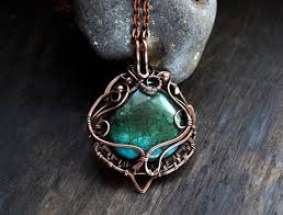 Gemstone Pendant Large Wire Wrap Jewelry Chrysocolla Pendant Rare Stone Necklace Copper Jewelry Handmade Celtic Druid Pendant Unusual Gift Copper Jewelry Handmade Chrysocolla Pendant Copper Jewelry