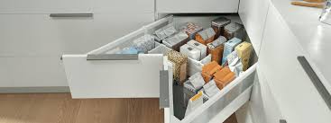 The drawers feature 90 degree angles which swing out corner cabinets are a good way to maximize the storage capabilities of a kitchen. Space Corner Blum