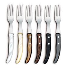 Coffret Hetre Berlingot 6 Couteaux Et 6 Fourchettes Manche Nacrine Panachee