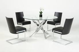 Contemporary Round Glass Top And Stainless Steel Base Dining Table Set Has A Clean Sleek De Glass Round Dining Table Glass Dining Table Glass Top Dining Table