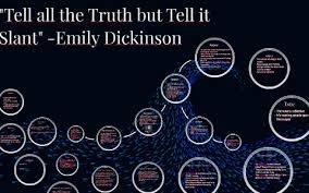 The speaker says that we should tell the truth, but not directly. Tell All The Truth But Tell It Slant Emily Dickinson By Scalia Donahue