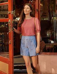 Hornsea Linen Shorts Chambray With Toucans Boden Uk