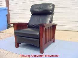 stickley mission style spindle morris leather recliner arm chair cherry wood leather recliner armchair recliner