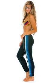 Women S 5 Stripe Sweatpants Charcoal Blue Aviator Nation