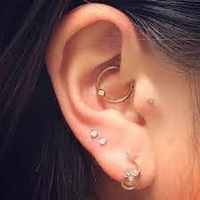 My Almost Complete Right Ear With New Double Upper Lobe Piercings Piercing Lobe Piercing Ear Jacket Earring Ear Jacket Earring Gold