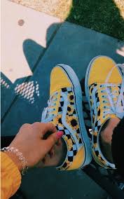 Black And White Checkered Vans With Sunflowers 