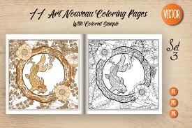 Up to 12,854 coloring pages for free download. 11 Art Nouveau Coloring Page By Elen Lane Thehungryjpeg Com