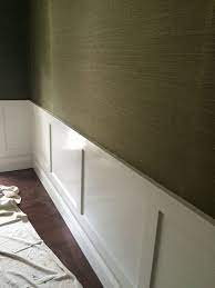 Wainscoting Freshly Painted Green Grasscloth Wallpaper Dining Room Wainscoting Wainscoting Styles Wainscoting Kitchen