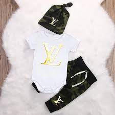 Camouflage Louis Vuitton Inspired Baby Onesie Pants And Hat Set Nb 18m Baby Boy Outfits Swag Cute Baby Boy Outfits Luxury Baby Clothes