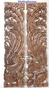 72 Inch Pair Extra Large Flower Wood Wall Art Peacock Mandala Wooden Sculpture Craved Teak Wood Panel Bohemian Decor Thai Reclaimed Rustic Wooden Wall Art Panels Teak Wall Art Wood Wall Art