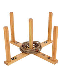 This toy does have several instances where it's been reported that the wooden pegs break. Jenjo Mega Quoits Wooden Rope Ring Toss Outdoor Game Set 100cm Wide Including 4 Rings Myer