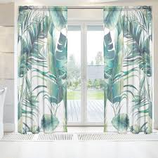Amazon Com Ingbags Summer Palm Tree And Banana Leaves Voile Window Long Sheer Curtain 2 Panels Cat With Butterfly Scene Curtains Storefront Design Window Room